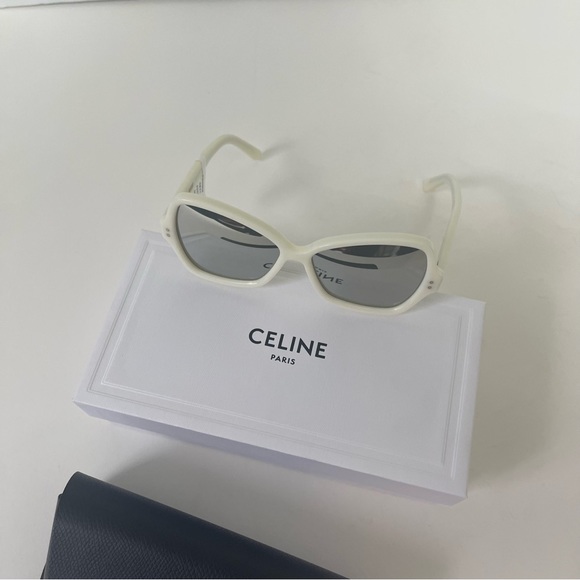 New Authentic CELINE Ivory With Smoke Mirror 56mm Mirrored Butterfly Sunglasses - Picture 12 of 16
